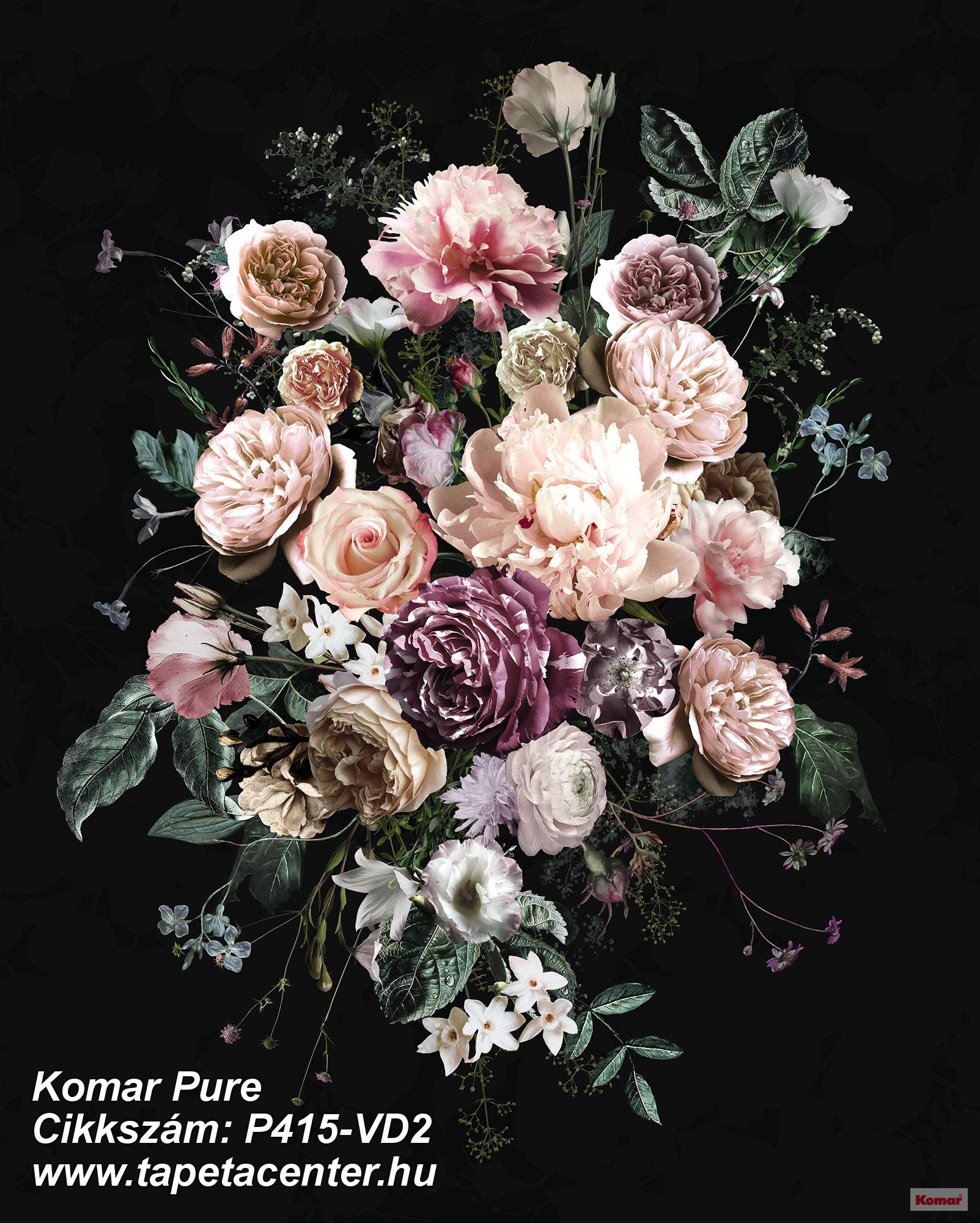 Virágmintás,bézs-drapp,fekete,lila,pink-rózsaszín,zöld,vlies poszter, fotótapéta 